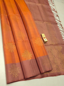 Classic Saffron & Cocoa Elegance Handloom Soft Silk Saree SS24191