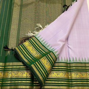 Pastel Lavender & Pine Green 1gm Zari Elegance Kanchipuram Handloom Silk Saree SS20528