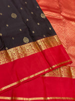 Load image into Gallery viewer, Classic Shadow Black &amp; Brick Red 1gm Zari Elegance Kanchipuram Handloom Silk Saree SS27969
