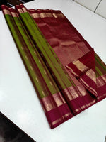 Load image into Gallery viewer, Classic Olive Green &amp; Ruby Pink Elegance Kanchipuram Handloom Silk Saree SS27657
