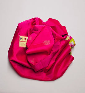 Classic Deep Pink & Yellow Checks Elegance Handloom Soft Silk Saree SS26348