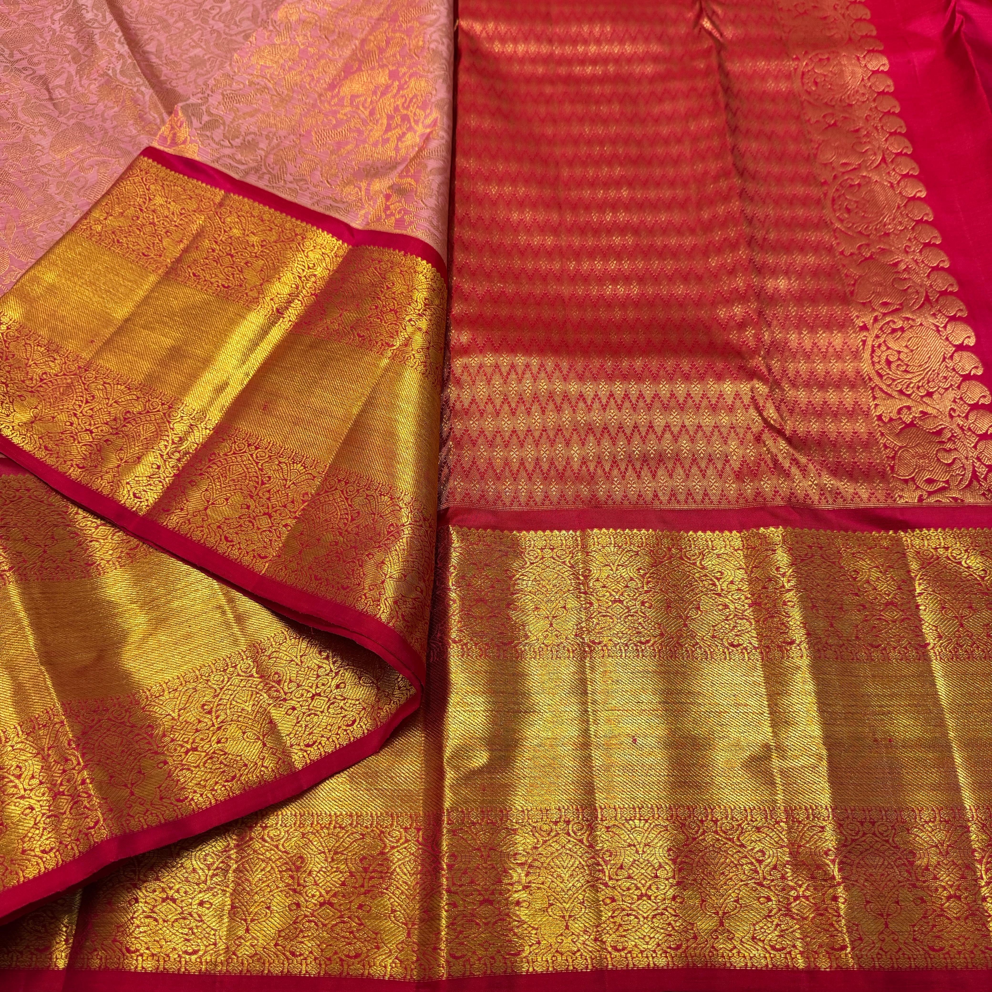 Classic Rose & Red 1gm Zari Bridal Elegance Kanchipuram Handloom Silk Saree SS26495
