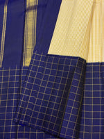 Load image into Gallery viewer, Classic Tricolour Oatmeal Beige Pink &amp; Blue Elegance Kanchipuram Handloom Silk Saree SS27167
