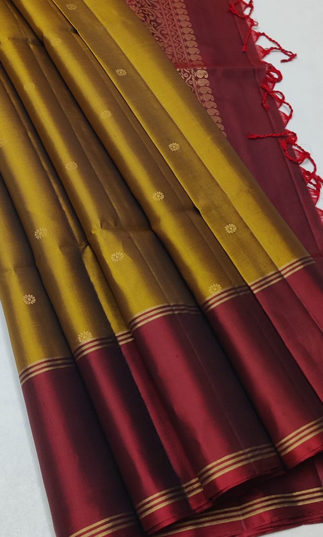 Classic Gold & Brick Red Double Warp Elegance Handloom Soft Silk Saree SS26406