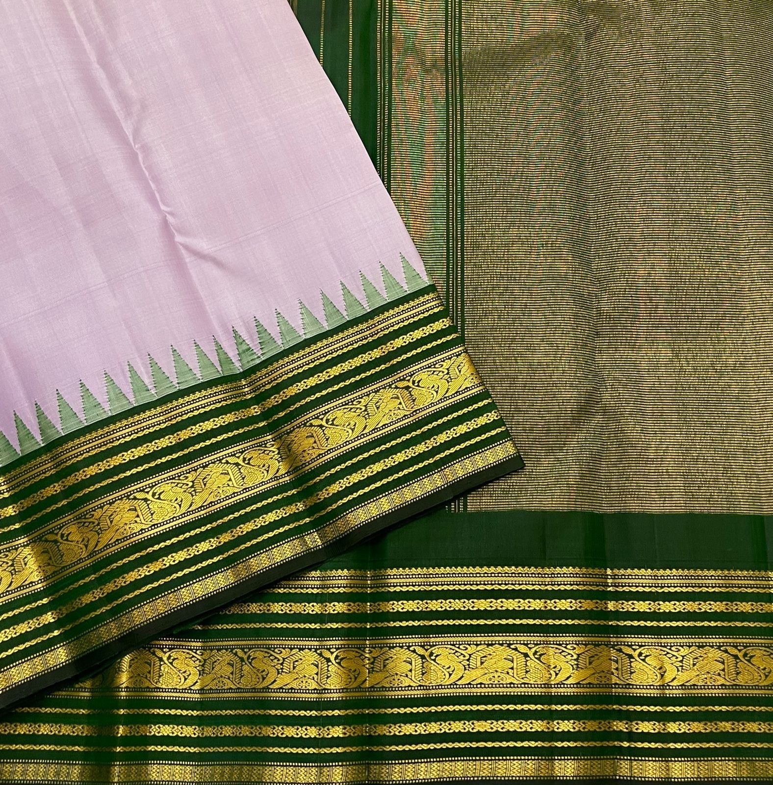 Pastel Lavender & Pine Green 1gm Zari Elegance Kanchipuram Handloom Silk Saree SS20528