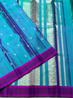 Load image into Gallery viewer, Classic Peacock Blue &amp; Fuchsia Pink 2gm Zari Kanchipuram Handloom Silk Saree SS26502
