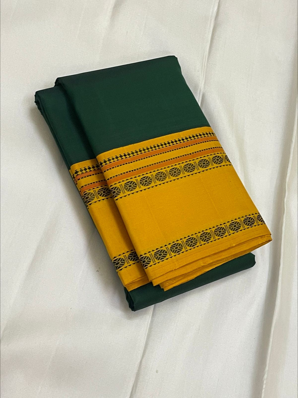 Classic Bottle Green & Mustard Yellow Thread Korvai Kanchipuram Handloom Silk Saree SS25954