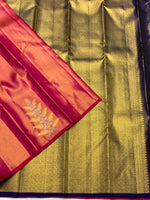 Load image into Gallery viewer, Classic Ruby Pink &amp; Navy Blue 2gm Zari Elegance Kanchipuram Handloom Silk Saree SS27497
