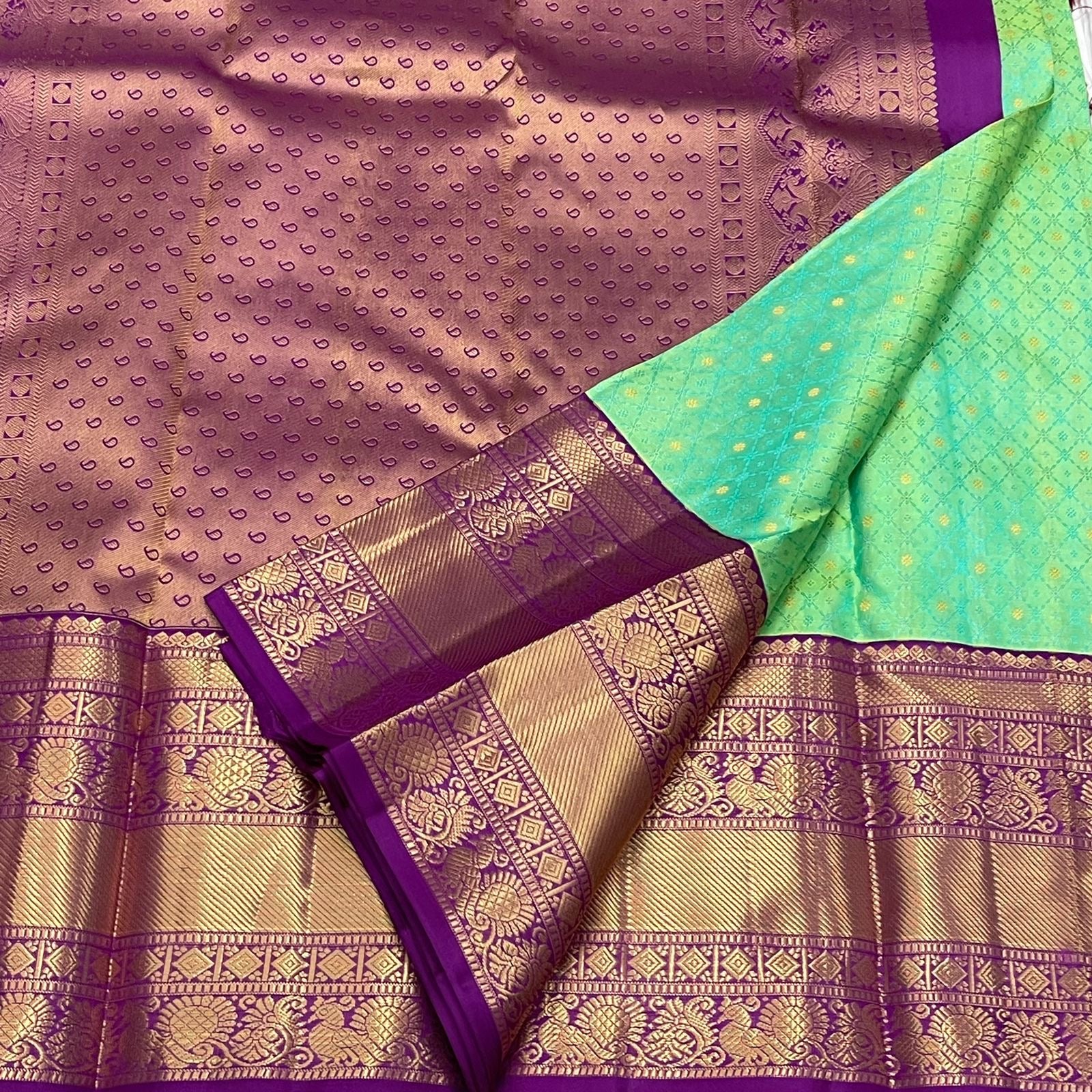 Classic Sea Green & Vadamalli 1gm Zari Elegance Kanchipuram Handloom Silk Saree SS24806