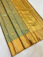 Load image into Gallery viewer, Classic Light Green &amp; Golden Mustard Bridal Elegance Kanchipuram Tissue Handloom Silk Saree SS25274
