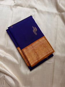 Classic Royal Blue & Orange 2gm Zari Korvai Elegance Kanchipuram Handloom Silk Saree SS23733