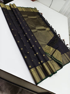 Classic Charcoal Black 2gm Zari Elegance Kanchipuram Handloom Silk Saree SS24311