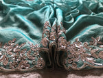 Load image into Gallery viewer, Classic Tinted Blue Handwork Elegance Crushed Tissue Silk Saree SS25698
