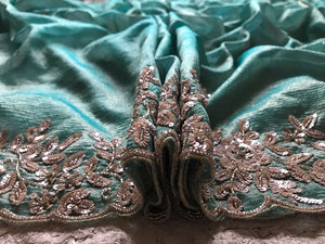 Classic Tinted Blue Handwork Elegance Crushed Tissue Silk Saree SS25698