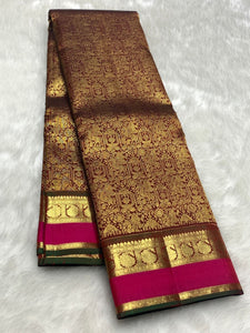 Classic Coffee Brown & Deep Pink 2gm Zari Bridal Elegance Kanchipuram Handloom Silk Saree SS25269