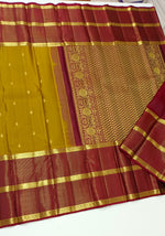 Load image into Gallery viewer, Classic Mustard &amp; Maroon 2gm Zari Vaira Oosi Elegance Kanchipuram Handloom Silk Saree SS25336
