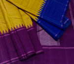 Load image into Gallery viewer, Classic Mustard Yellow &amp; Plum Berry Blue 2gm Zari Traditional Korvai Elegance Kanchipuram Handloom Silk Saree SS27979
