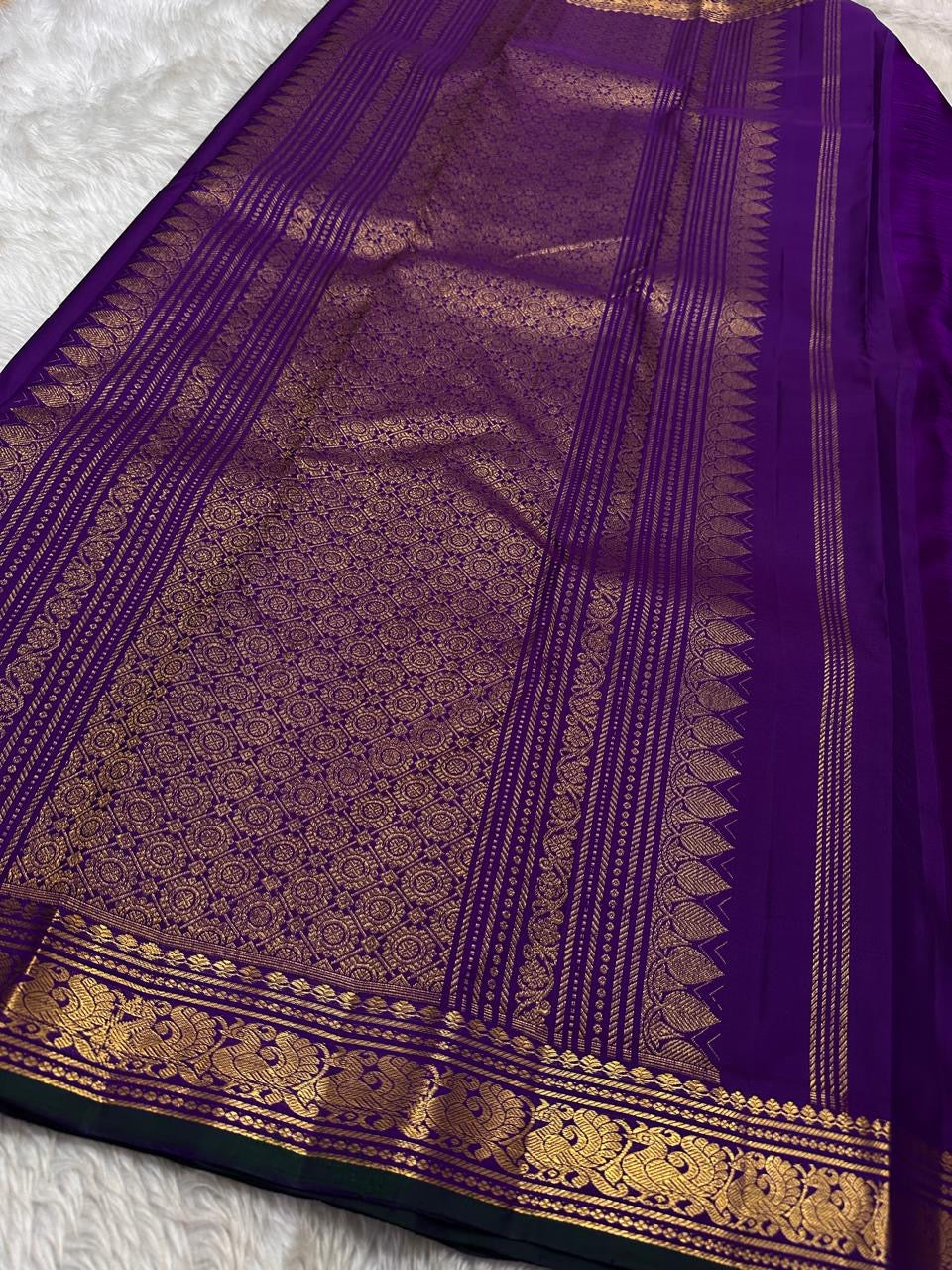 Dark Cerise Pink & Purple Elegance Kanchipuram Handloom Silk Saree SS25390