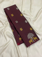 Load image into Gallery viewer, Classic Deep Brown 1gm Zari Elegance Kanchipuram Handloom Silk Saree SS27057
