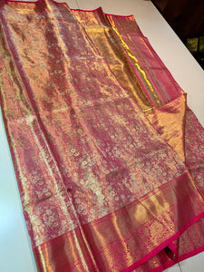 Classic Hot Pink Elegance Kanchipuram Tissue Handloom Silk Saree SS24505