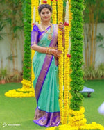 Load image into Gallery viewer, Classic Sea Green &amp; Royal Blue 2gm Zari Bridal Elegance Kanchipuram Handloom Silk Saree SS24662
