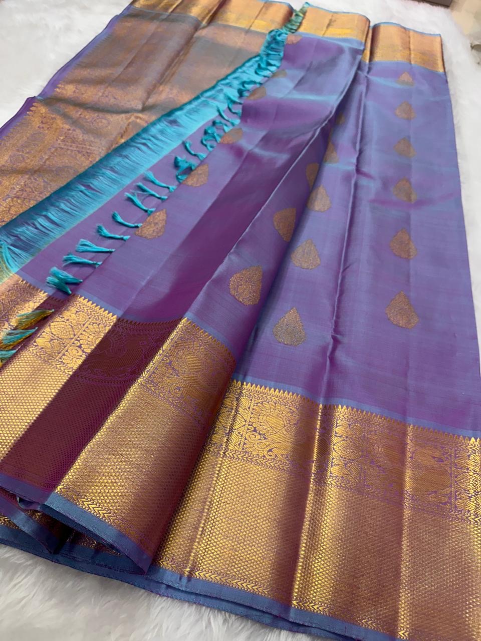 Classic Lavender Double Shaded 2gm Zari Bridal Elegance Kanchipuram Handloom Silk Saree SS23652