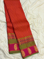 Load image into Gallery viewer, Classic Orange &amp; Fuchsia Pink 2gm Zari Matte Finish Vintage Elegance Kanchipuram Handloom Silk Saree SS27349

