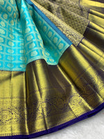 Load image into Gallery viewer, Classic Aqua Blue &amp; Navy Blue 2gm Zari Bridal Elegance Kanchipuram Handloom Silk Saree SS27508
