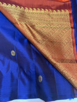 Load image into Gallery viewer, Classic Bluish Brown &amp; Rustic Orange 1gm Zari Elegance Kanchipuram Handloom Silk Saree SS28595
