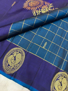 Classic Prussian Blue & Navy Blue Elegance Kanchipuram Handloom Silk Saree SS23788