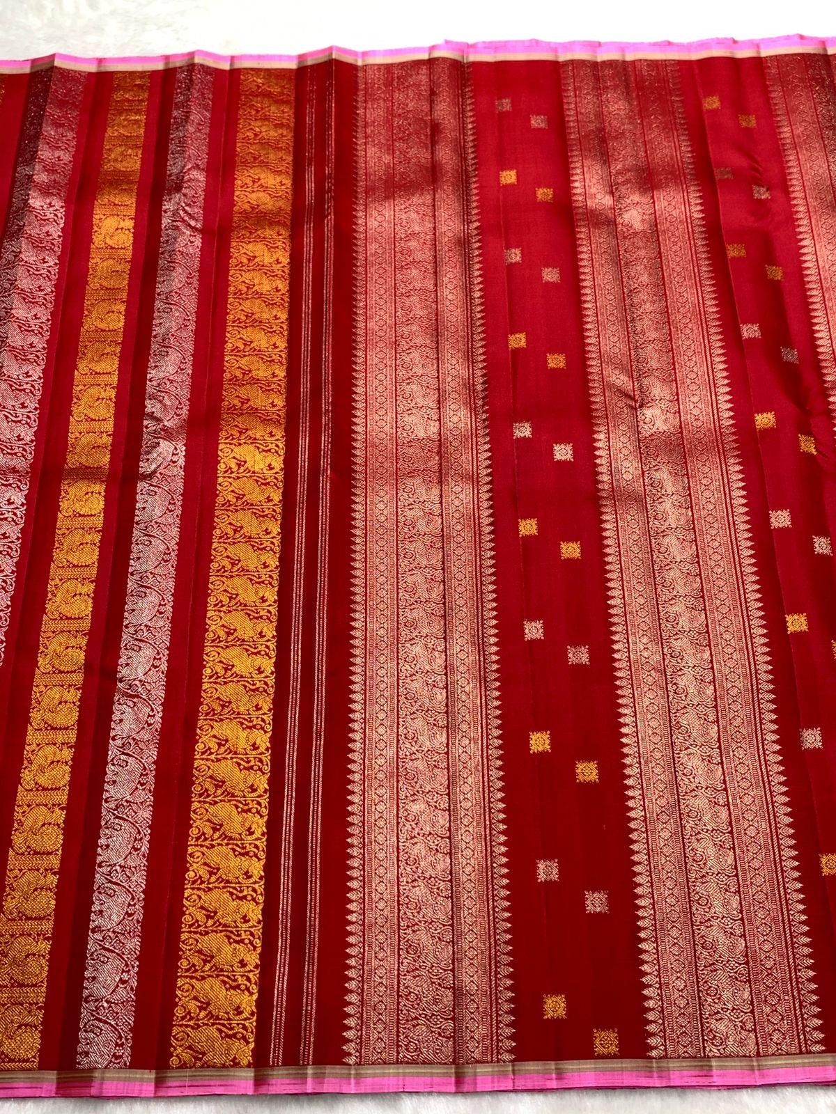 Classic Carmine Red 2gm Zari Kanchipuram Handloom Silk Saree SS26100