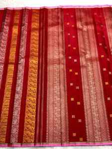 Classic Carmine Red 2gm Zari Kanchipuram Handloom Silk Saree SS26100