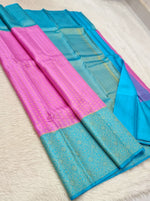 Load image into Gallery viewer, Classic Fuchsia Pink &amp; Sky Blue 1gm Zari Kanchipuram Handloom Silk Saree SS25800
