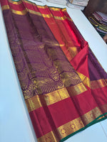 Load image into Gallery viewer, Classic Plum &amp; Deep Pinkish Red Elegance Kanchipuram Handloom Silk Saree SS27197

