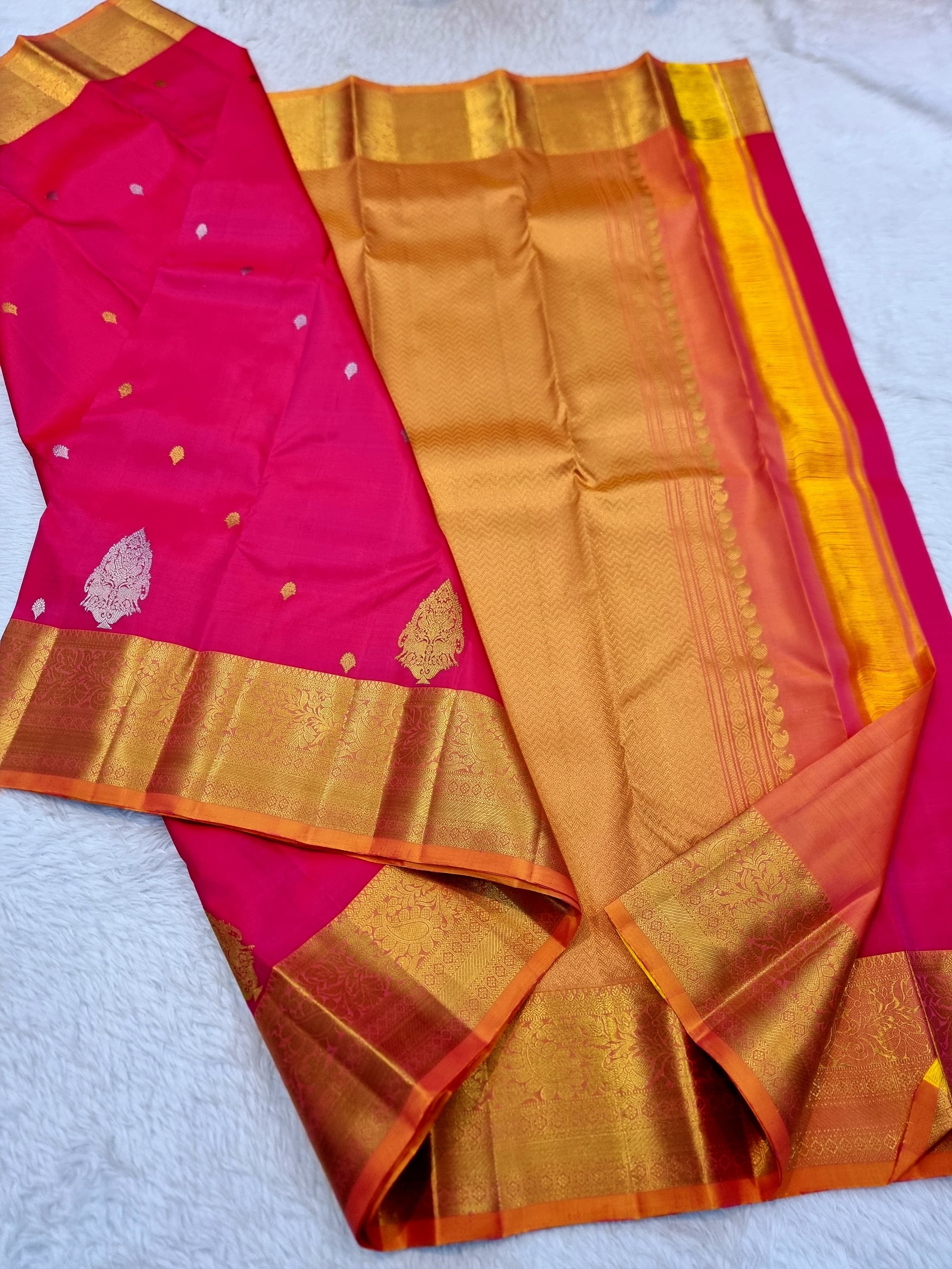 Classic Dark Pink 1gm Zari Elegance Kanchipuram Handloom Silk Saree SS24728