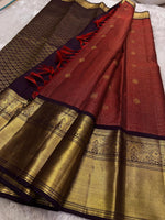 Load image into Gallery viewer, Classic Cherry Red &amp; Dark Chocolate 2gm Zari Bridal Elegance Kanchipuram Handloom Silk Saree SS24477
