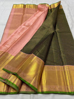 Load image into Gallery viewer, Classic Bottle Green &amp; Peachy Pink 3gm Zari Elegance Kanchipuram Handloom Silk Saree SS27258
