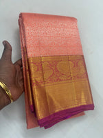 Load image into Gallery viewer, Classic Coral Orange &amp; Pink 2gm Zari Elegance Kanchipuram Handloom Silk Saree SS27354

