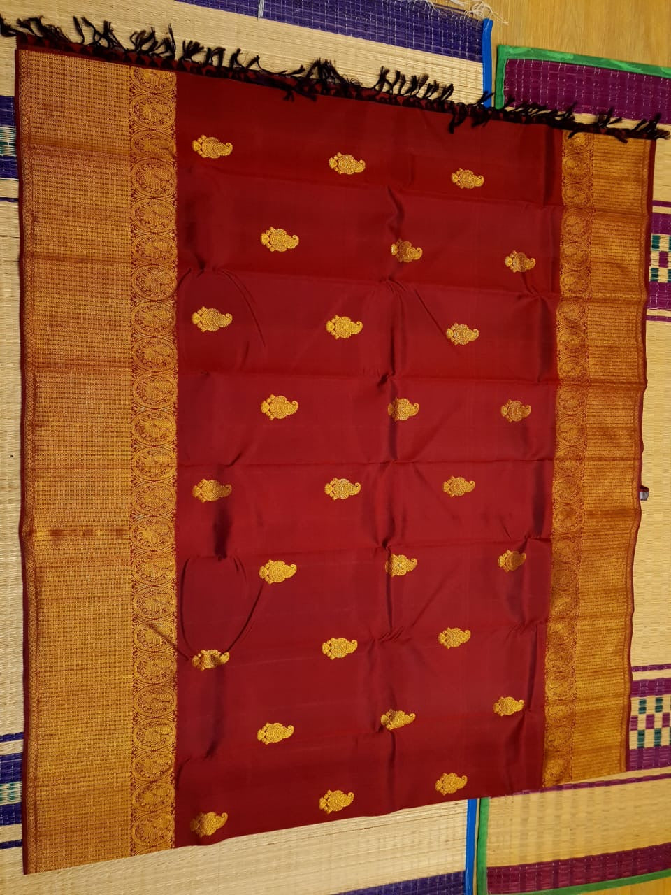Classic Brick Red 2gm Zari Bridal Elegance Kanchipuram Handloom Silk Saree SS25917
