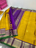 Load image into Gallery viewer, Classic Mustard Yellow &amp; Violet 2gm Zari Kanchipuram Handloom Silk Saree SS25994
