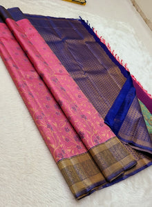 Classic Onion Pink & Royal Blue 2gm Zari Kanchipuram Handloom Silk Saree SS26362