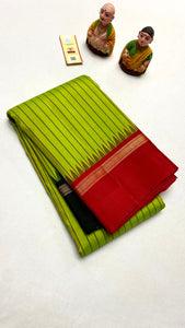 Classic Spring Green Chilli Red & Black Kanchipuram Handloom Silk Saree SS25847