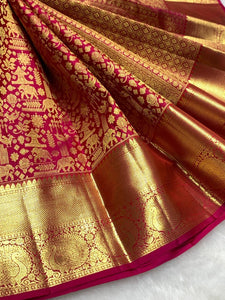 Classic Glow Pink 2gm Zari Bridal Elegance Kanchipuram Handloom Silk Saree SS25432