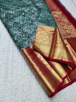 Load image into Gallery viewer, Classic Persian Green &amp; Ruby Pink 2gm Zari Bridal Elegance Kanchipuram Handloom Silk Saree SS25398
