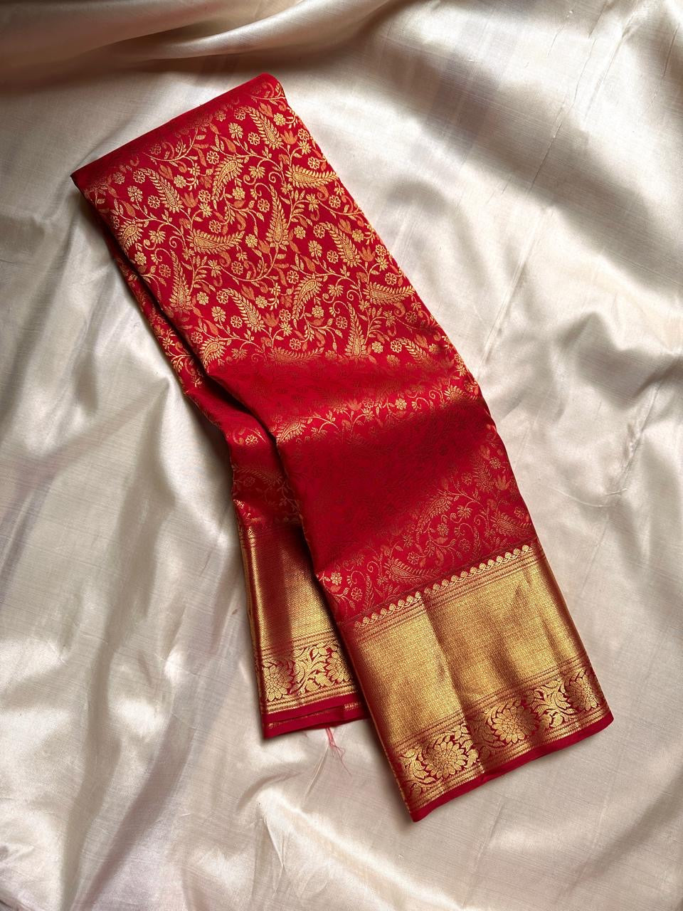 Classic Ruby Red 2gm Zari Elegance Kanchipuram Handloom Silk Saree SS24805