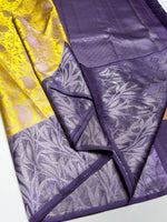 Load image into Gallery viewer, Classic Lime Neon &amp; Indigo Violet Brocade Tissue Elegance Kanchipuram Handloom Silk Saree SS25205
