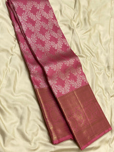 Classic Creamy Pink 3gm Zari Bridal Elegance Kanchipuram Handloom Silk Saree SS24708