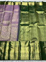 Load image into Gallery viewer, Classic Lavender &amp; Bottle Green 2gm Zari Bridal Elegance Kanchipuram Handloom Silk Saree SS25360
