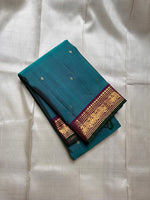 Load image into Gallery viewer, Classic Teal Blue &amp; Vadamalli Elegance Kanchipuram Handloom Silk Saree SS25389
