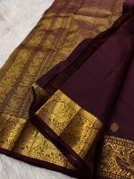 Load image into Gallery viewer, Classic Dark Plum Elegance Kanchipuram Handloom Silk Saree SS27831
